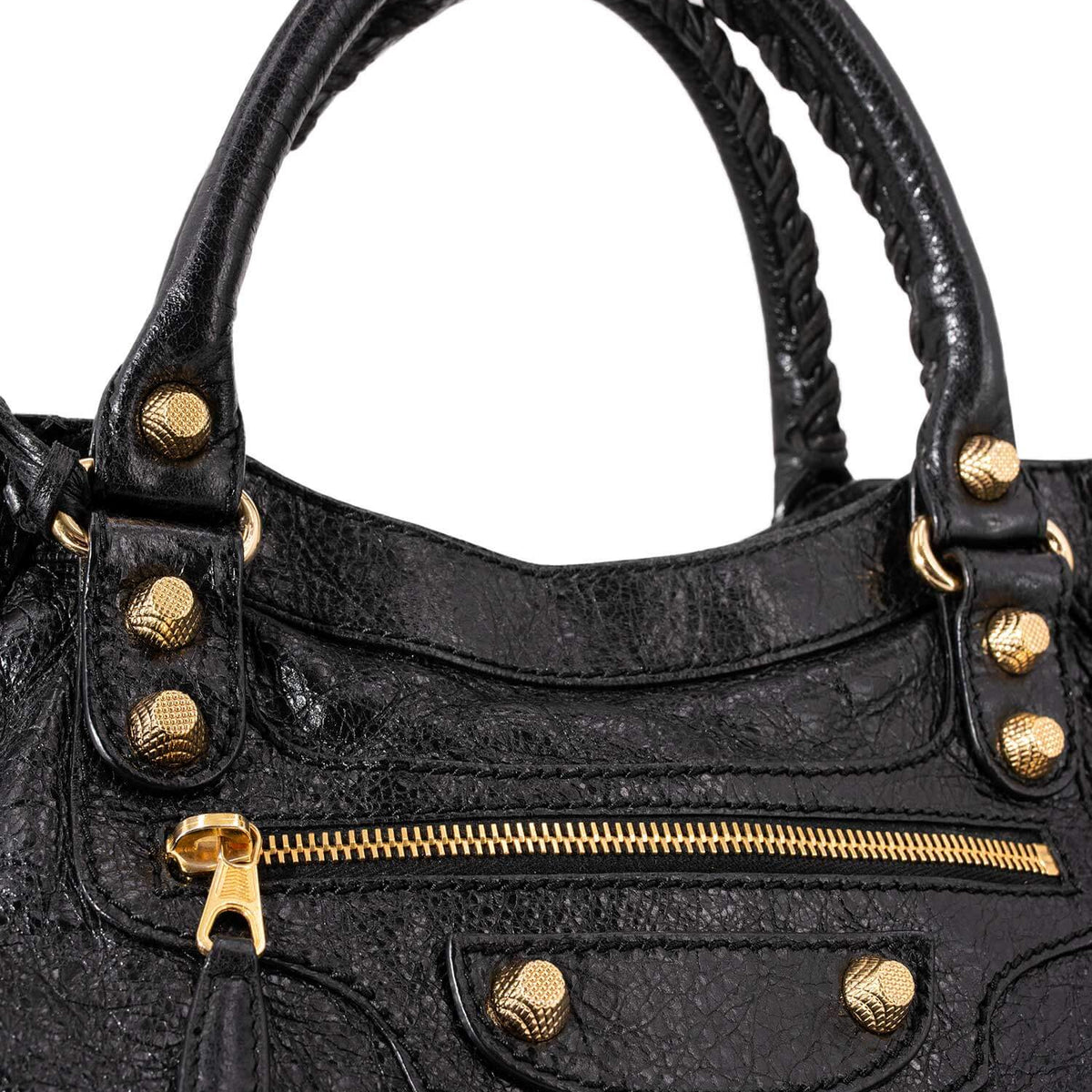 balenciaga Leather Gold City Shoulder Bag Black