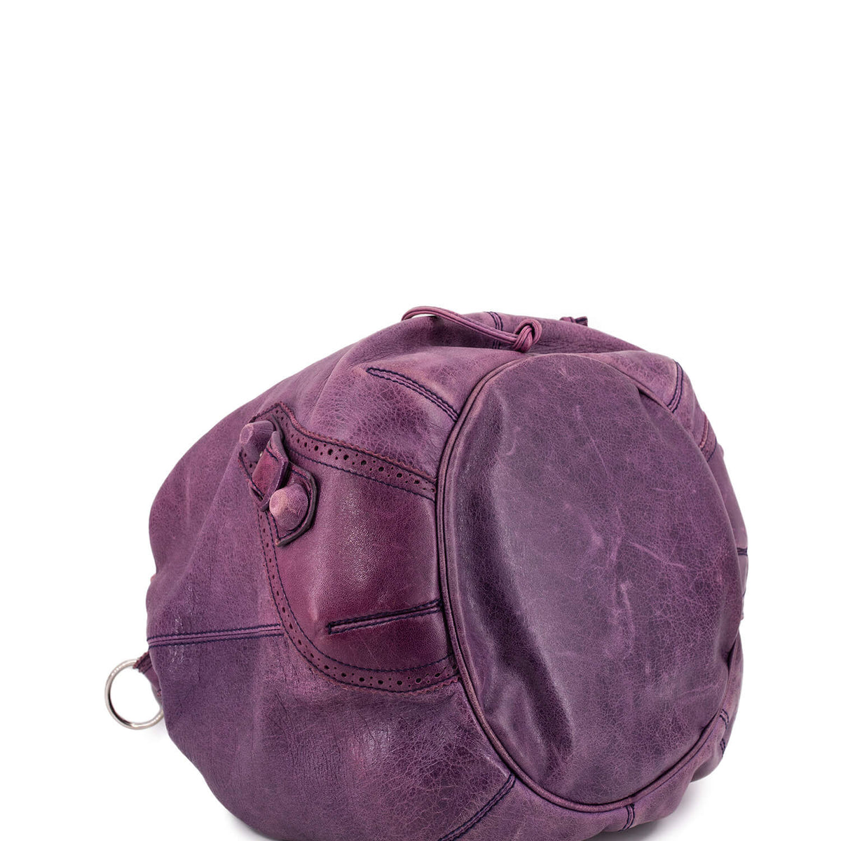 balenciaga Leather Large Pompon Bucket Bag Purple