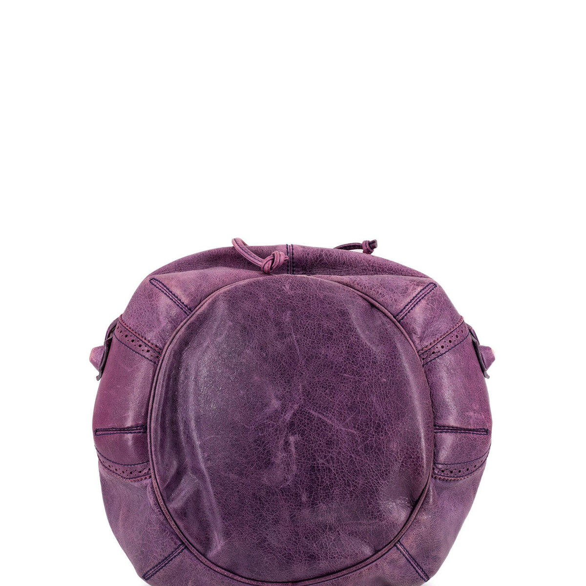 balenciaga Leather Large Pompon Bucket Bag Purple