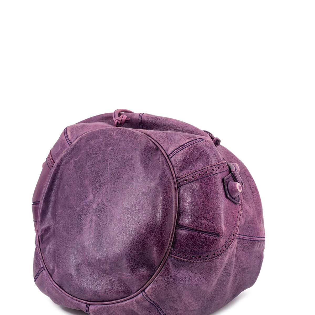 balenciaga Leather Large Pompon Bucket Bag Purple