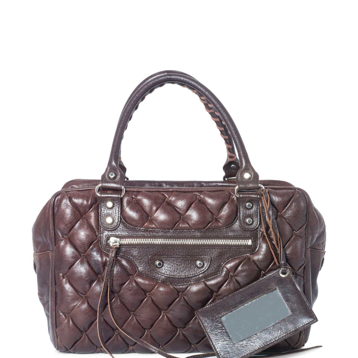 balenciaga Motocross Classic Matelasse Handle Bag Brown
