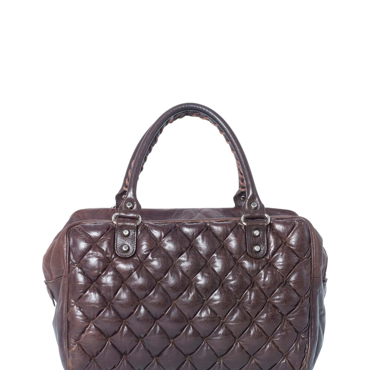 balenciaga Motocross Classic Matelasse Handle Bag Brown