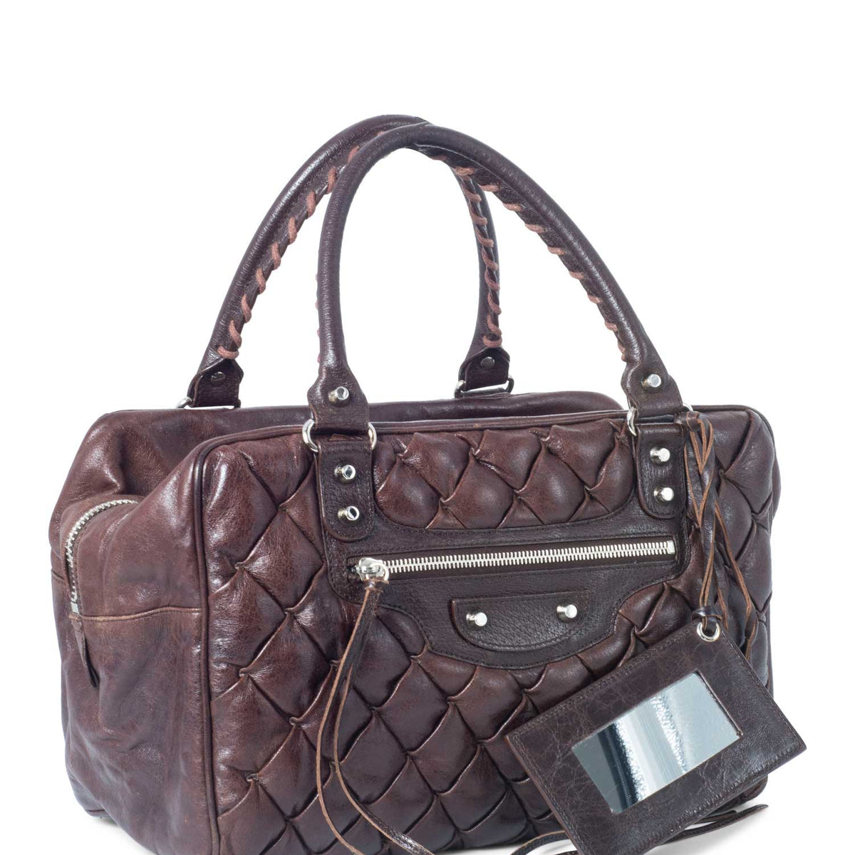 balenciaga Motocross Classic Matelasse Handle Bag Brown