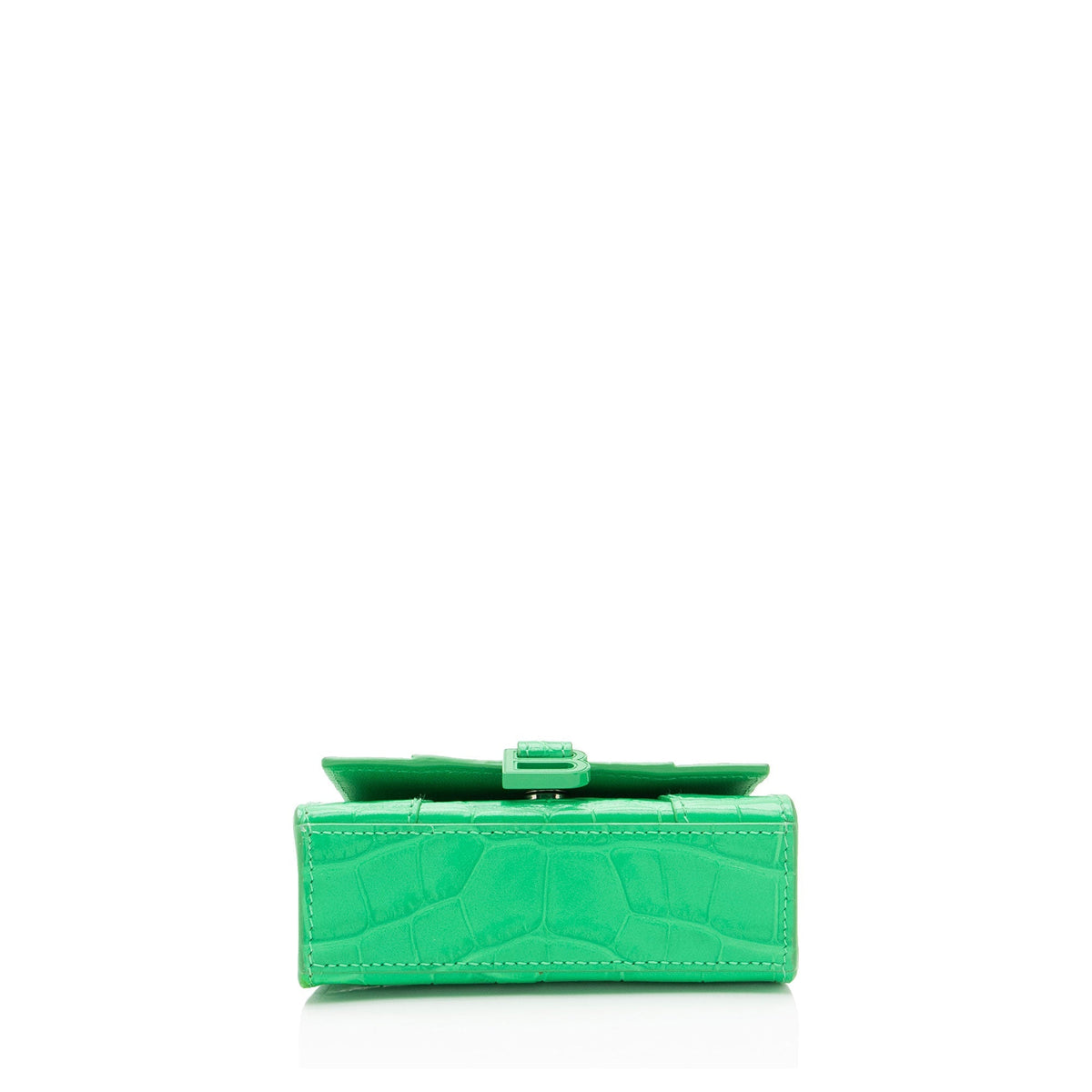 Balenciaga Shiny Croc Embossed Calfskin Hourglass Super Nano Top Handle Bag (SHF-c6OAtN)
