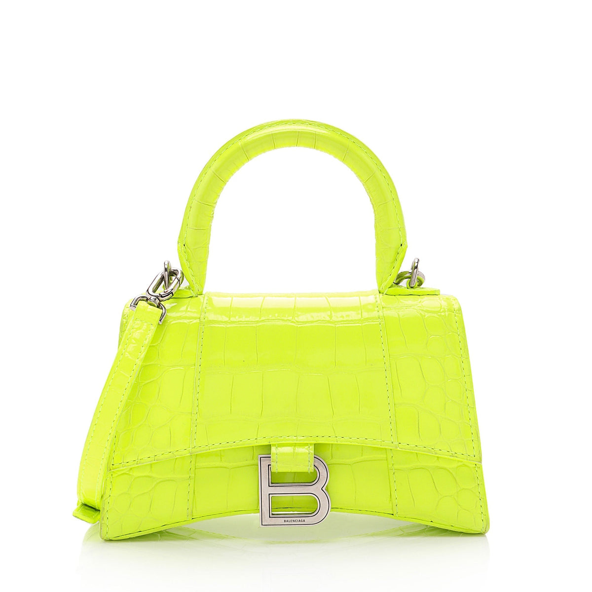 Balenciaga Shiny Croc Embossed Calfskin Hourglass XS Satchel (SHF-vSVXrb)