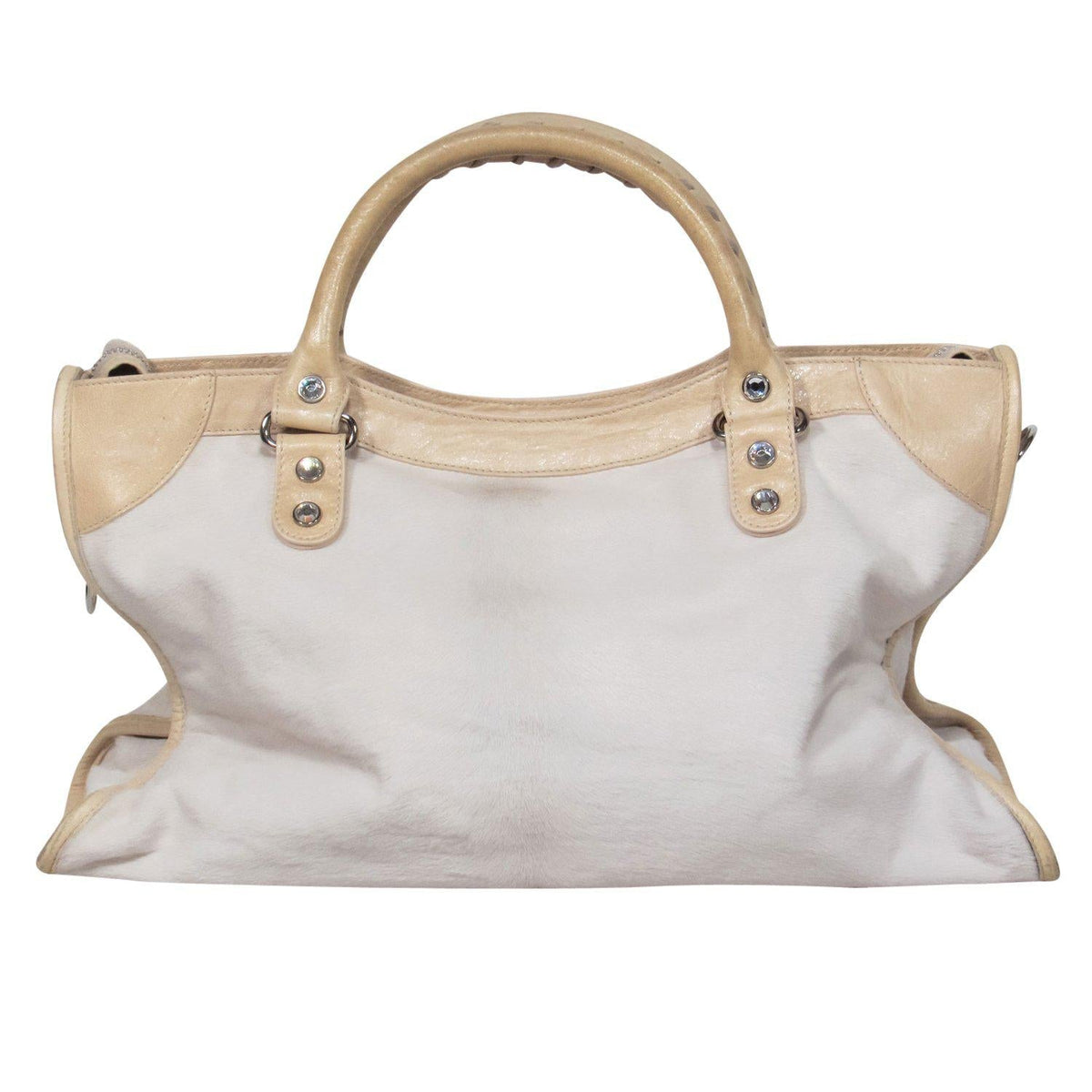 balenciaga - White & Cream Calf Hair Convertible Satchel
