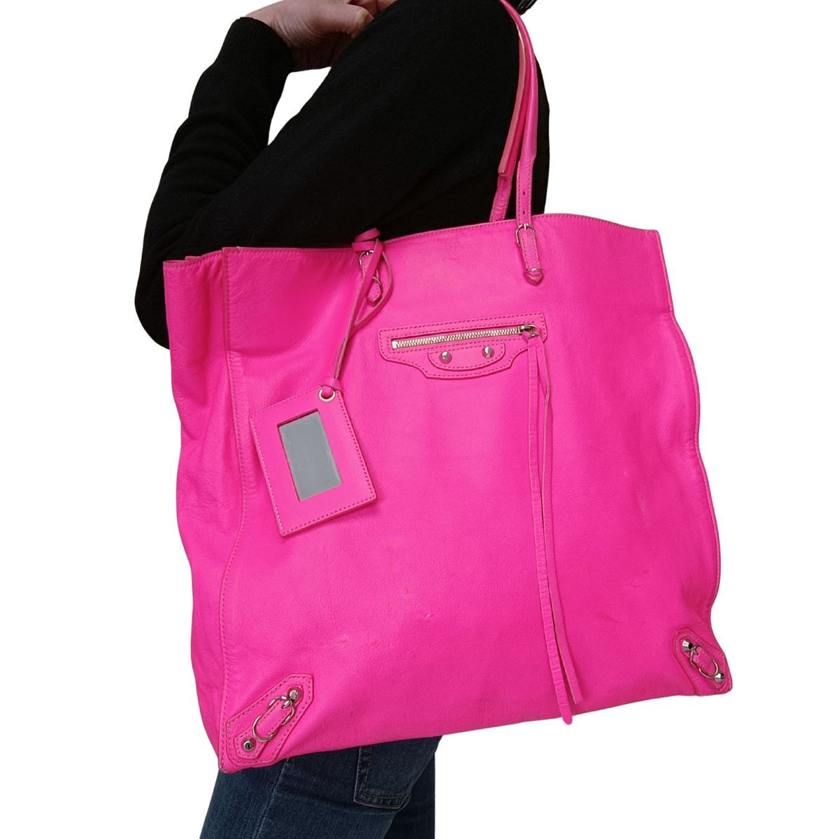 balenciaga Papier vertical shoulder bag in fuchsia leather