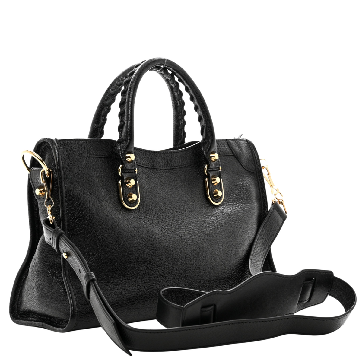 balenciaga Black Leather Metallic Edge City Tote
