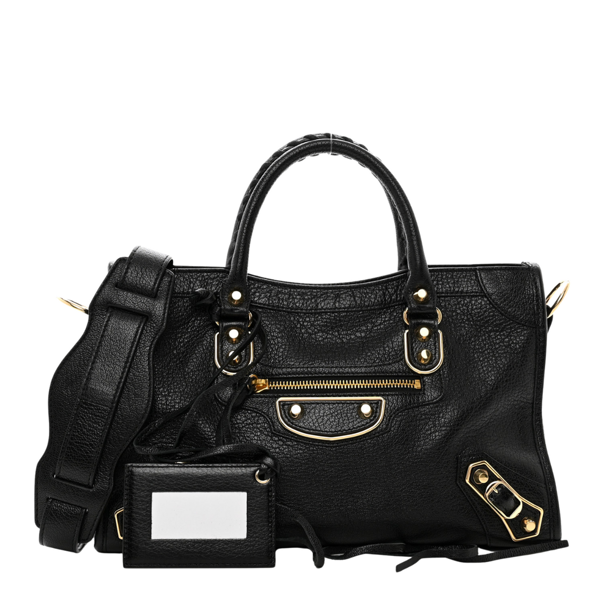 balenciaga Black Leather Metallic Edge City Tote