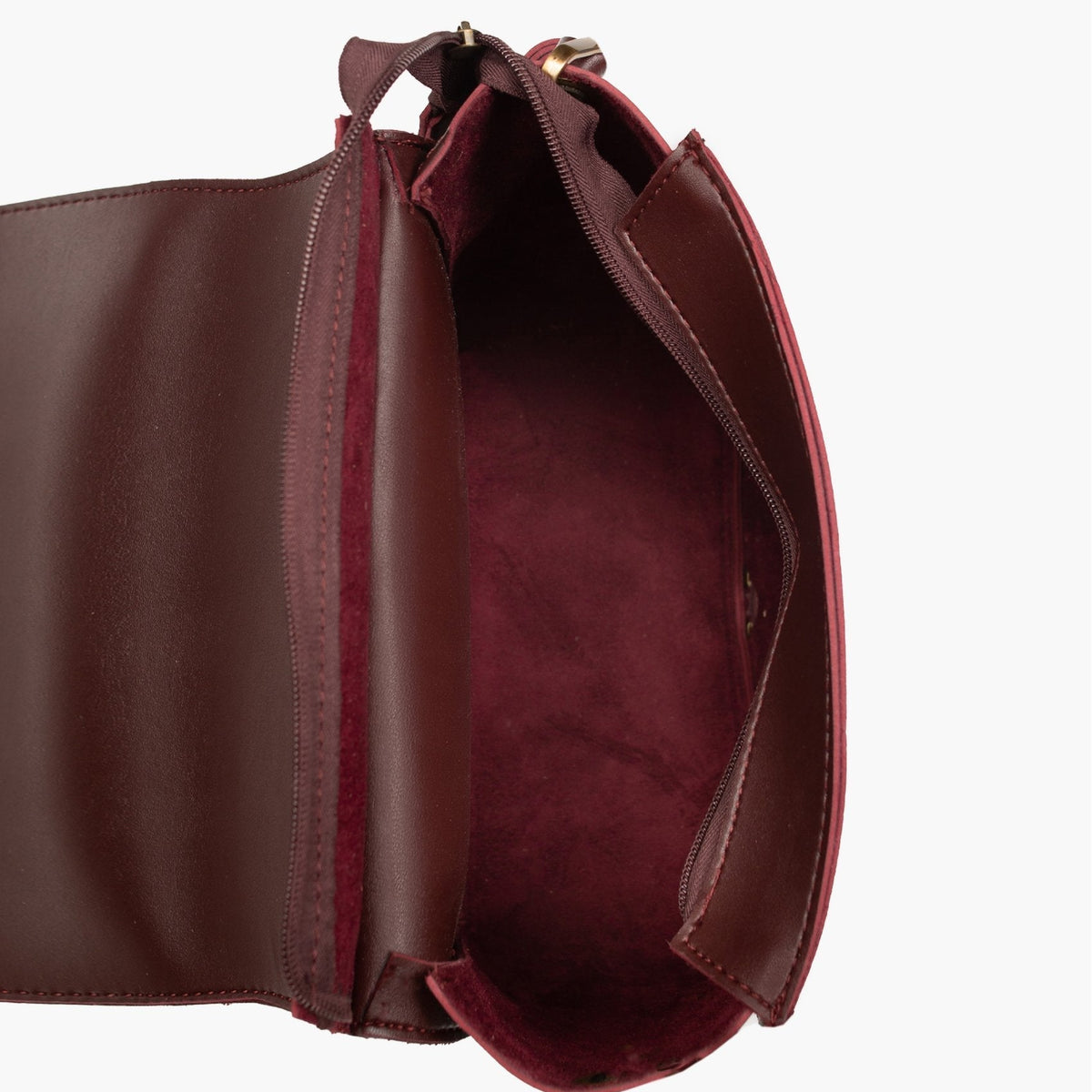 Burgundy suede foldover saddle bag