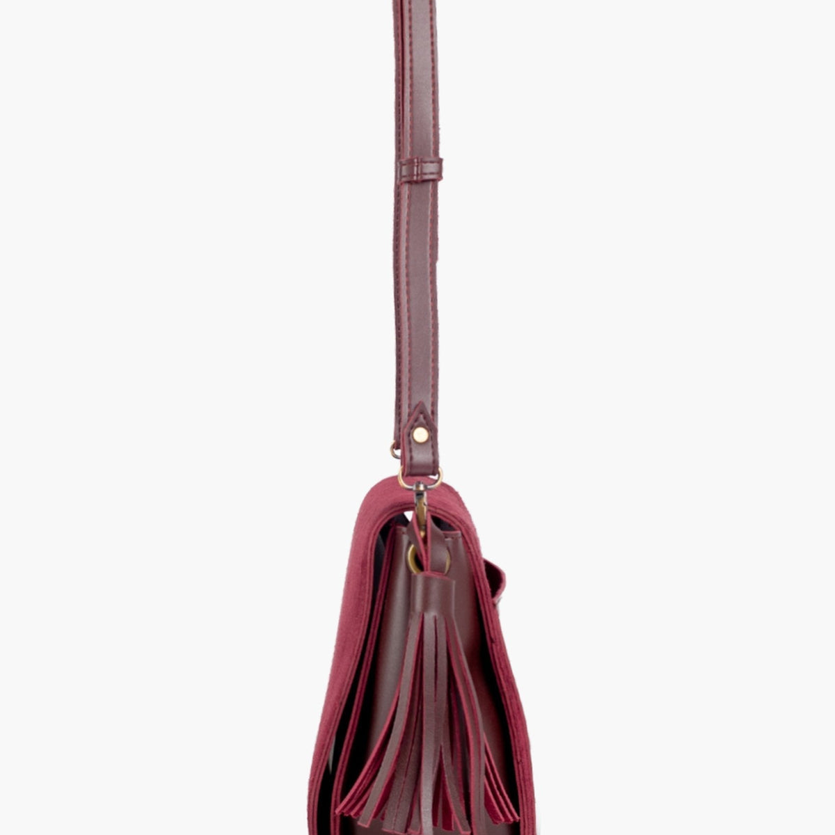 Burgundy suede foldover saddle bag