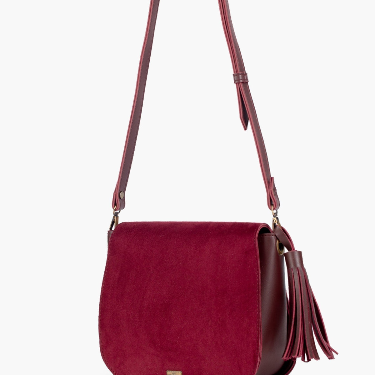 Burgundy suede foldover saddle bag