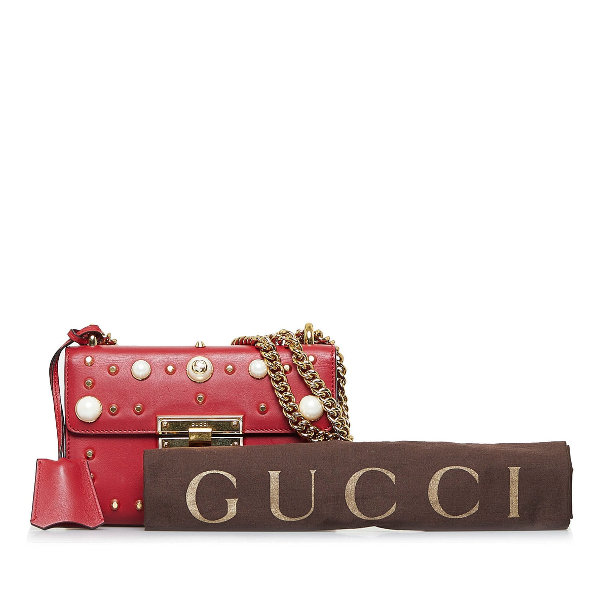 GUCCI Pearl Studded Padlock Shoulder Bag