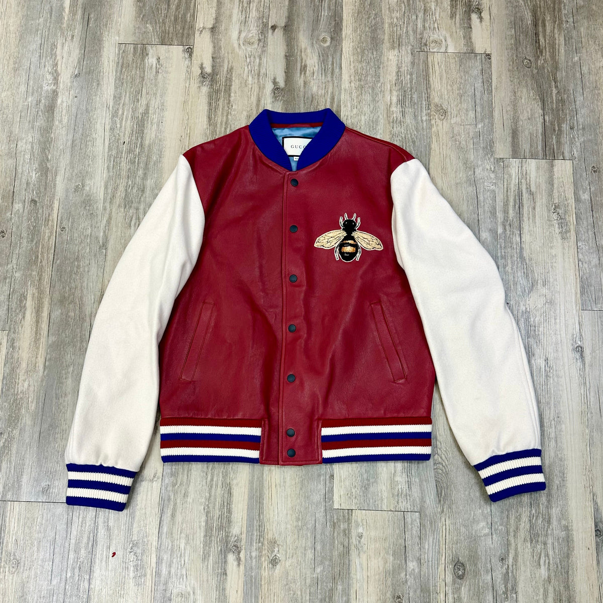 Gucci Bee Leather Varsity Jacket