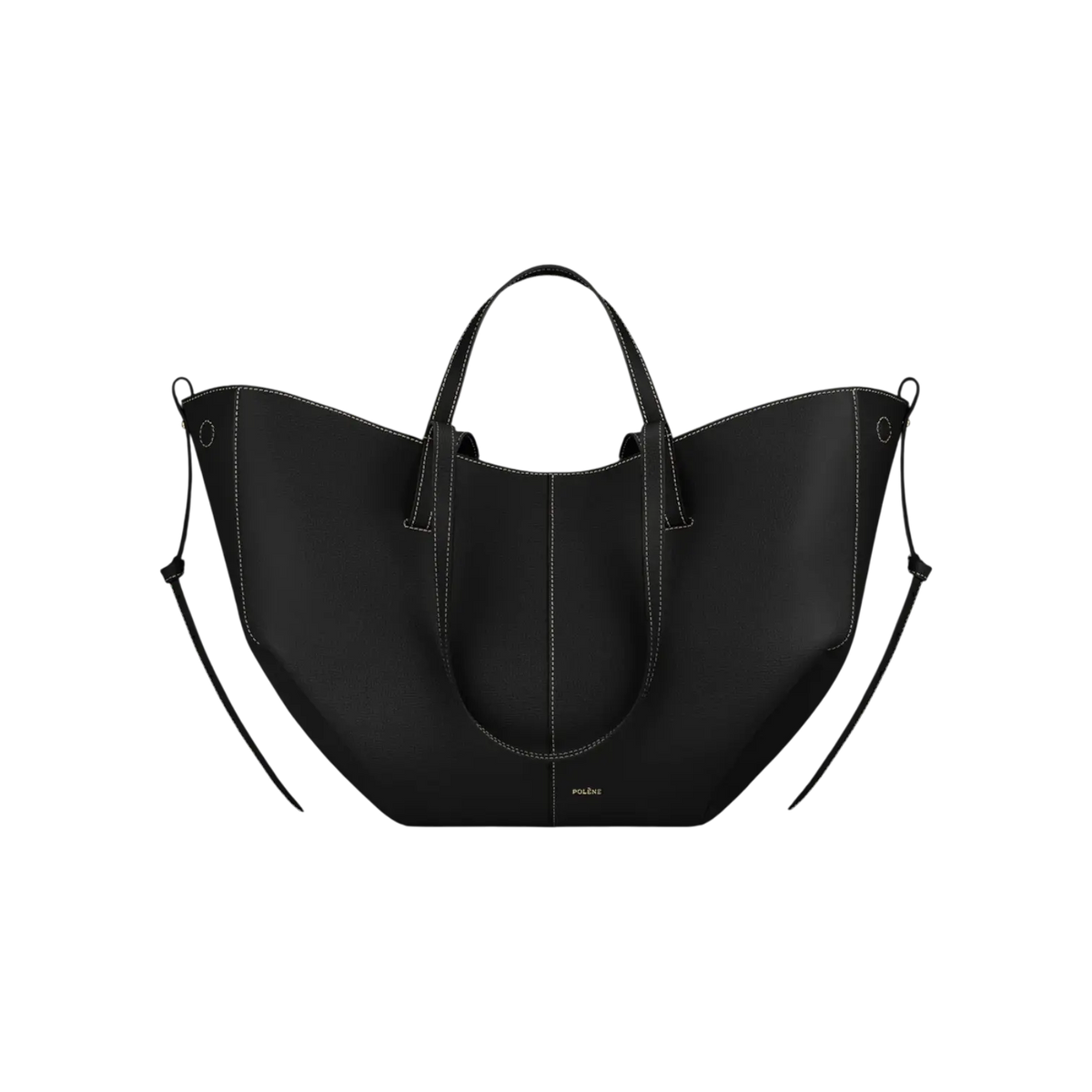 Polene Cyme Tote Bag Black Ecru Stitching
