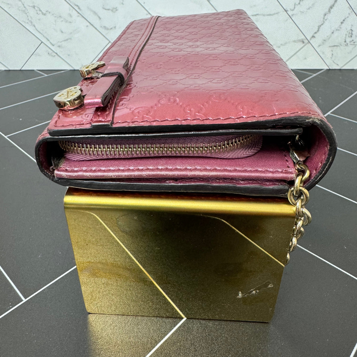 Gucci Metallic GG Pink Wallet on Chain