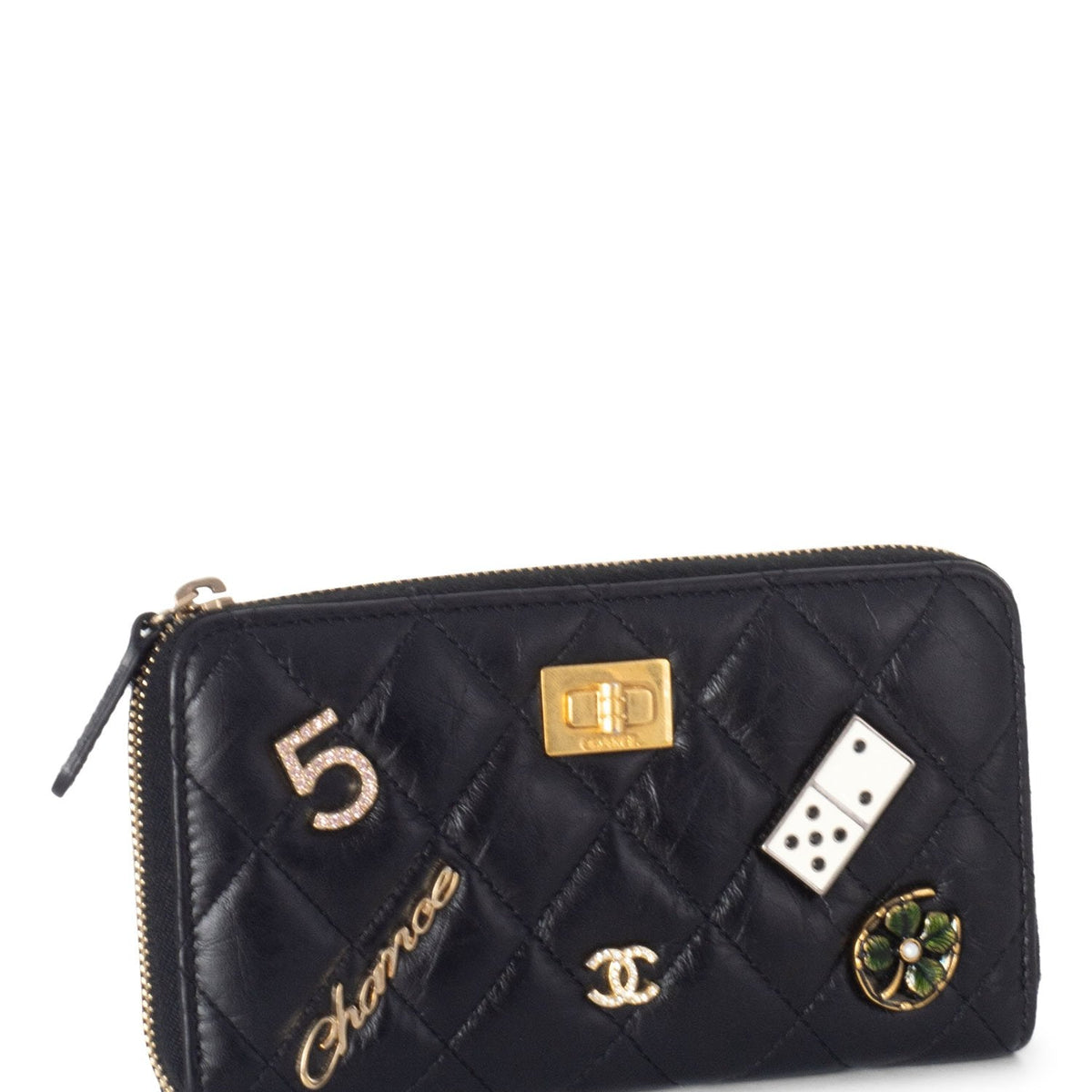 Top Quality Chanel Quilted Leather Lucky Charms Reissue Zip Around Wallet Black