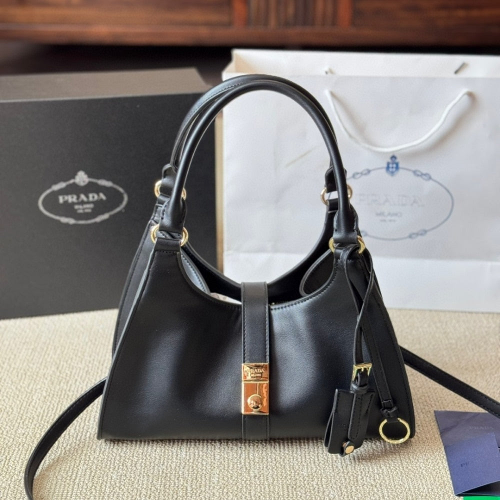 PR MEDIUM LEATHER TOTE BAG BLACK 32CM