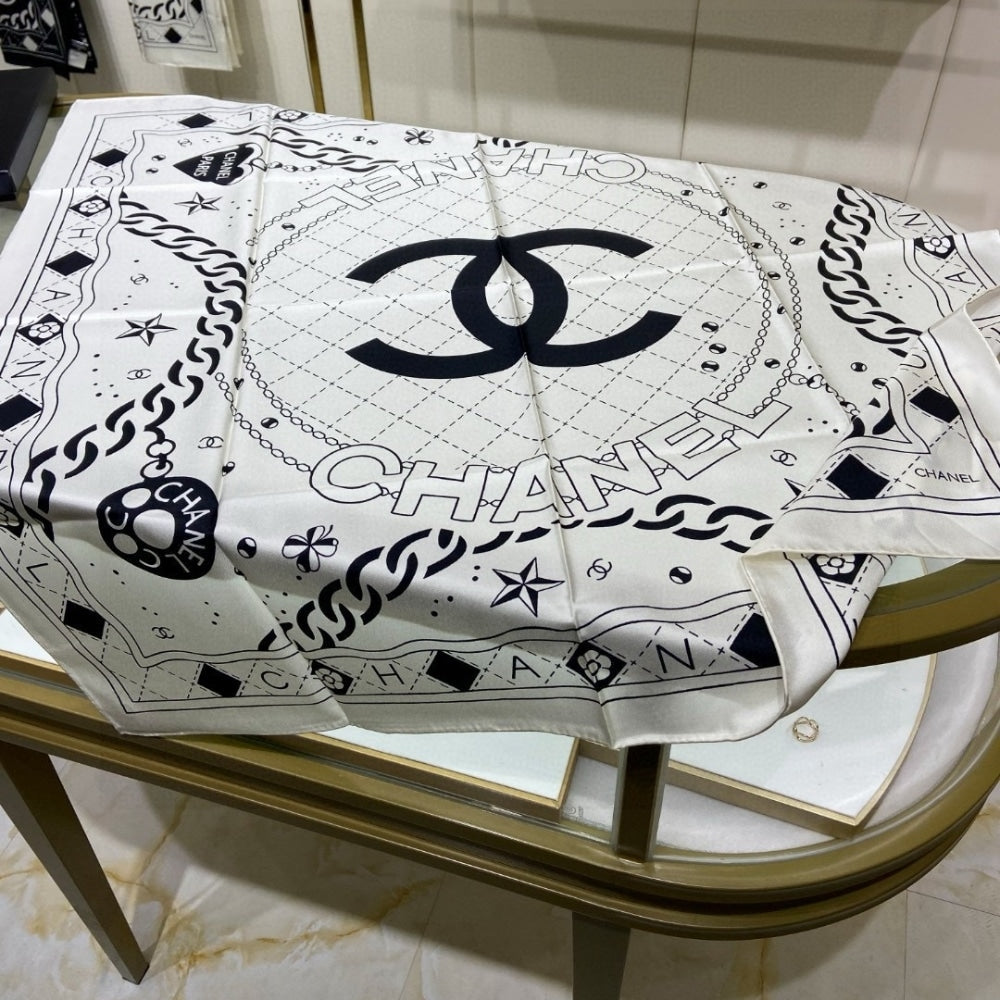 CC CLASSIC DOUBLE C LOGO PRINT SILK SCARF WHITE 90CM