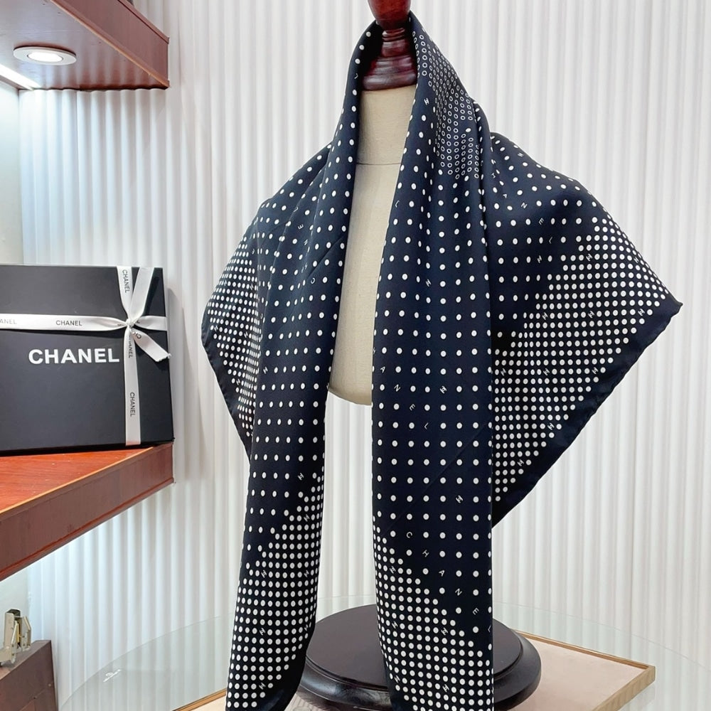 CC POLKA DOT PATTERN SILK SCARF IN BLACK 90CM