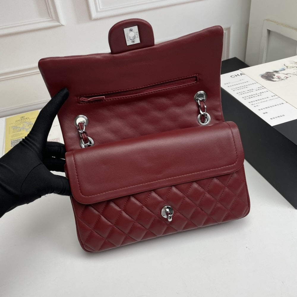 CC CLASSIC DOUBLE FLAP BAG PLUM RED 25CM