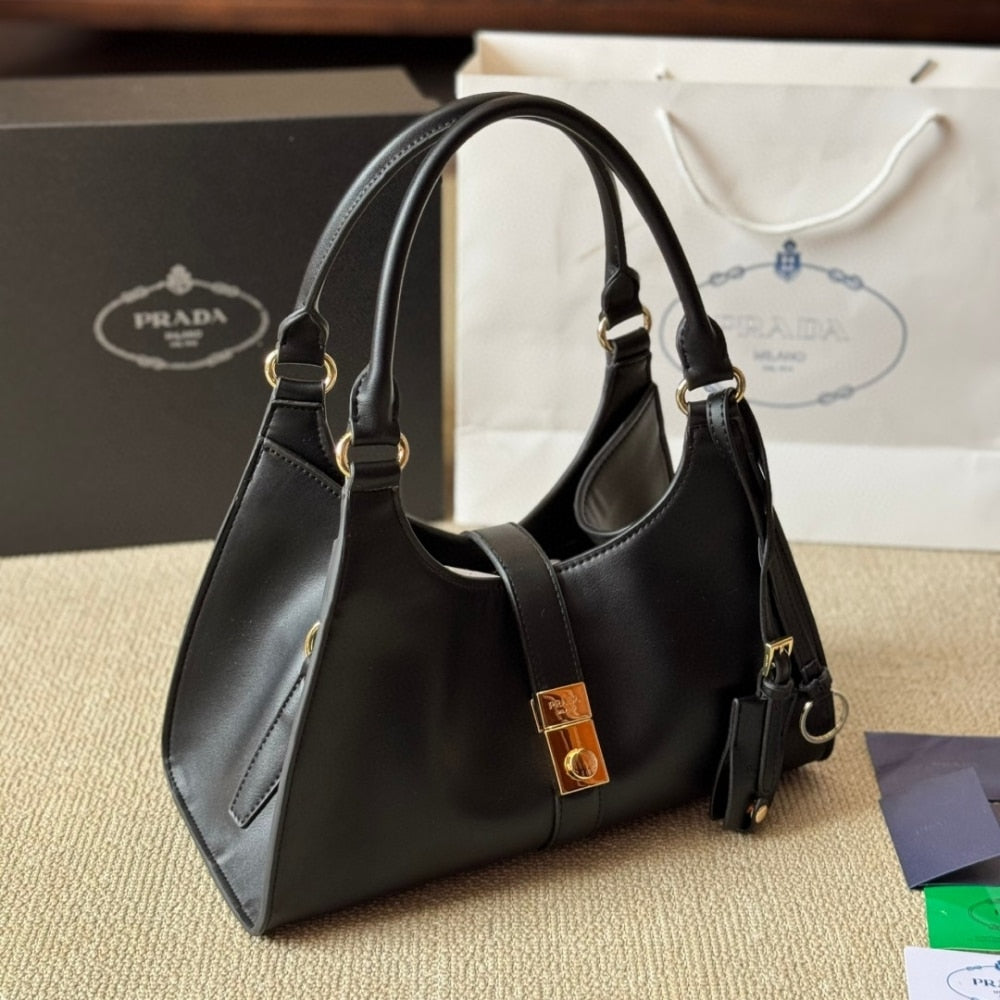 PR MEDIUM LEATHER TOTE BAG BLACK 32CM
