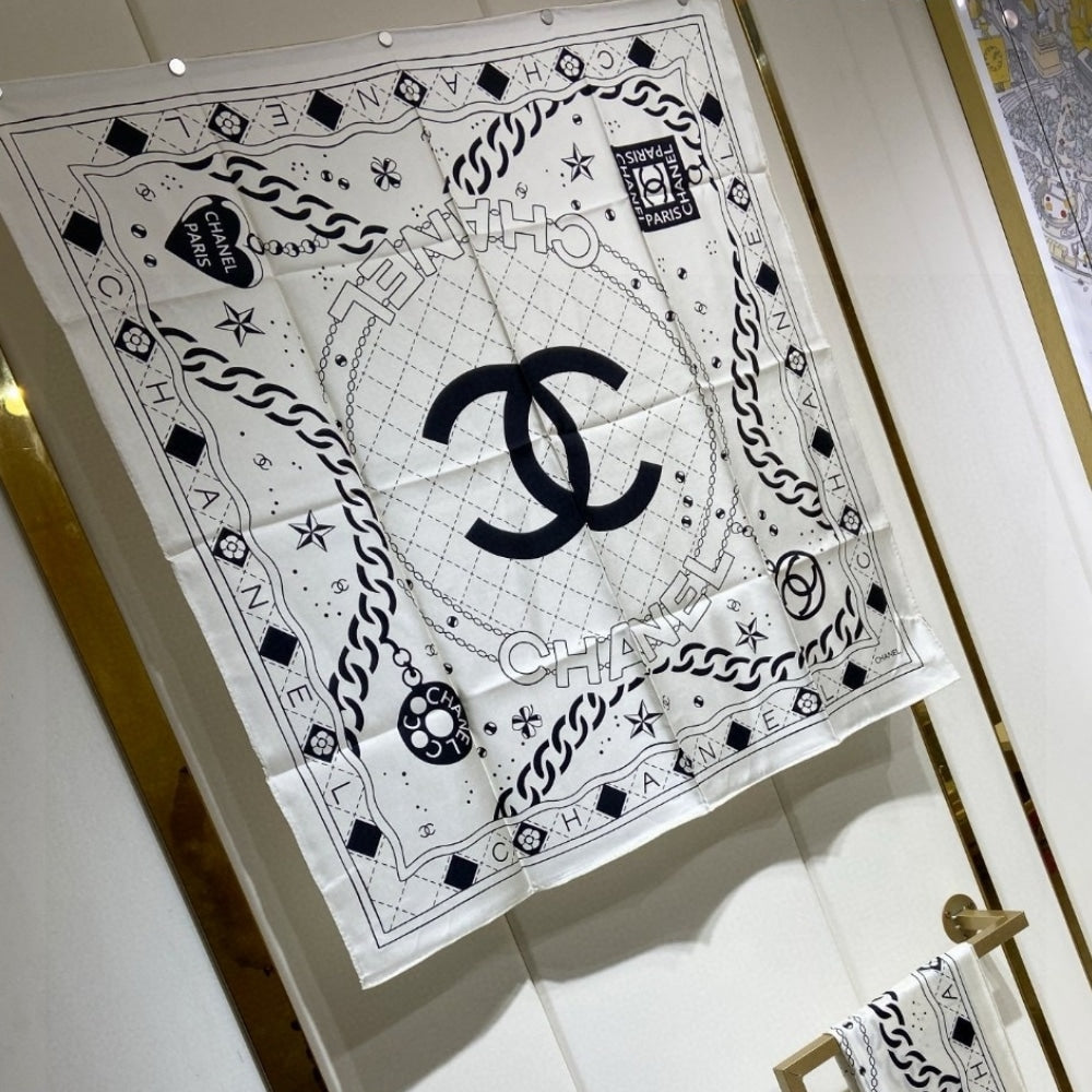 CC CLASSIC DOUBLE C LOGO PRINT SILK SCARF WHITE 90CM