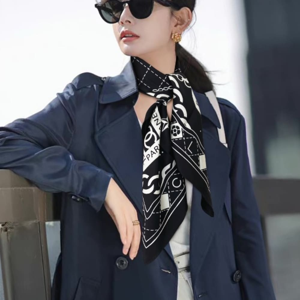 CC CLASSIC DOUBLE C LOGO PRINT SILK SCARF BLACK 90CM