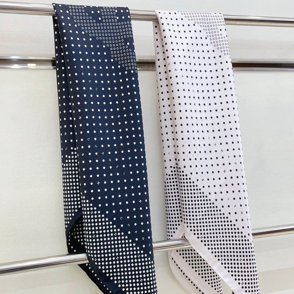 CC POLKA DOT PATTERN SILK SCARF IN WHITE 90CM