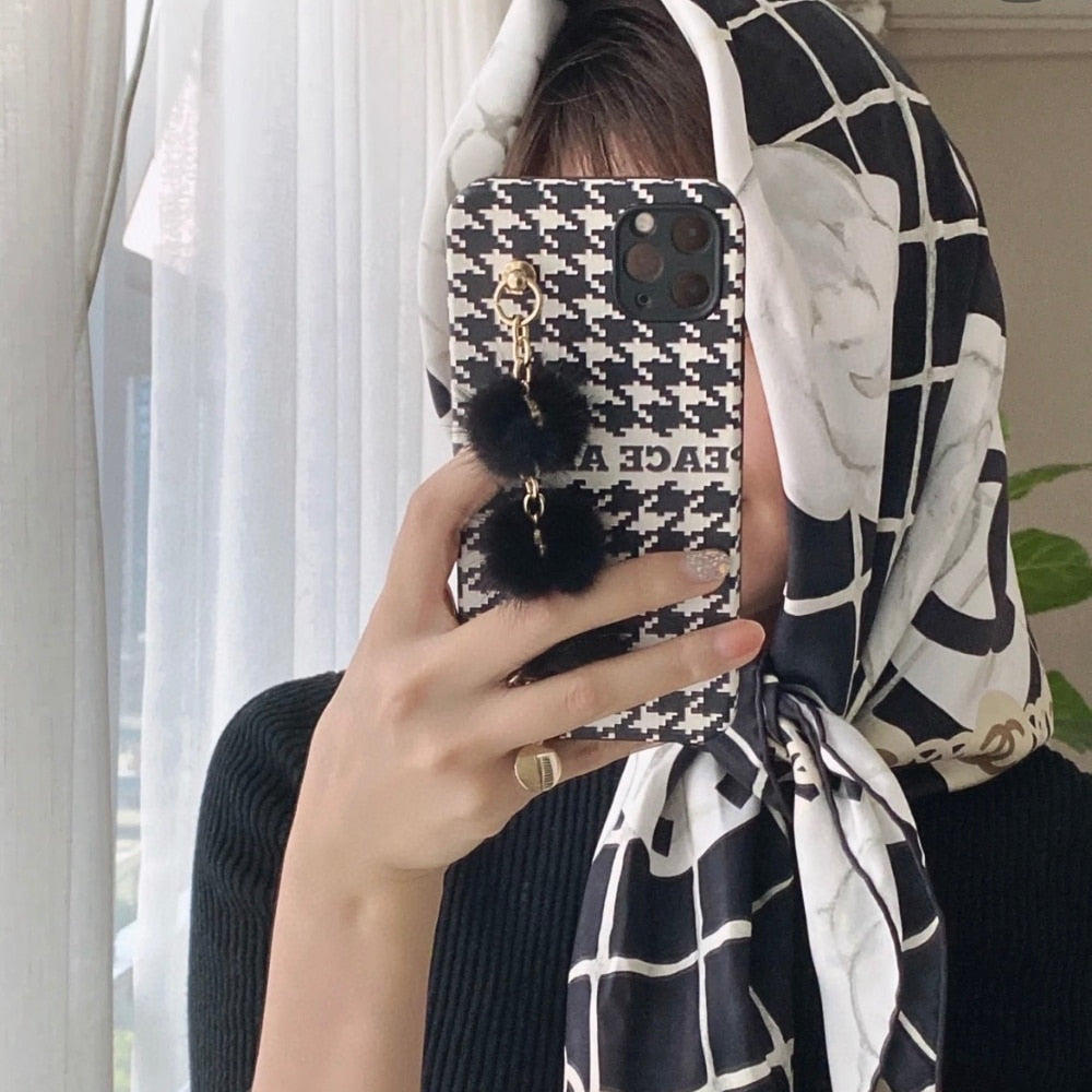 CC CC CAMELLIA SILK SCARF IN BLACK 90CM A39577 X10321 94305