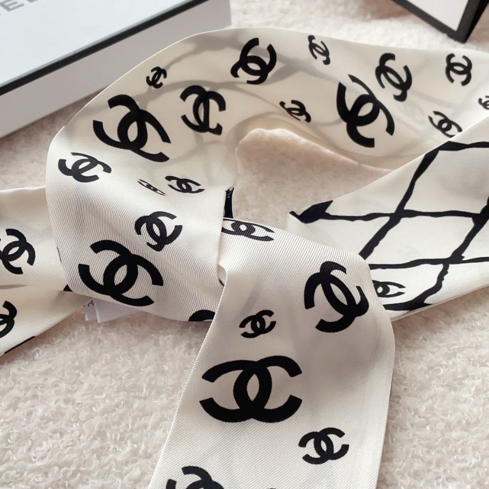 CC SILK CC SLIM BANDEAU SCARF WHITE 120CM