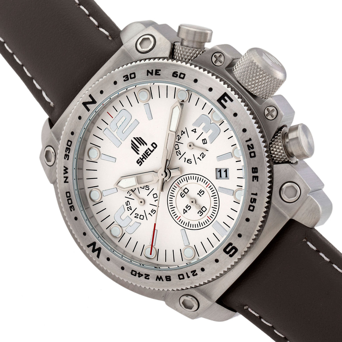 Shield Tesei Chronograph Leather-Band Men's Diver Watch w/Date