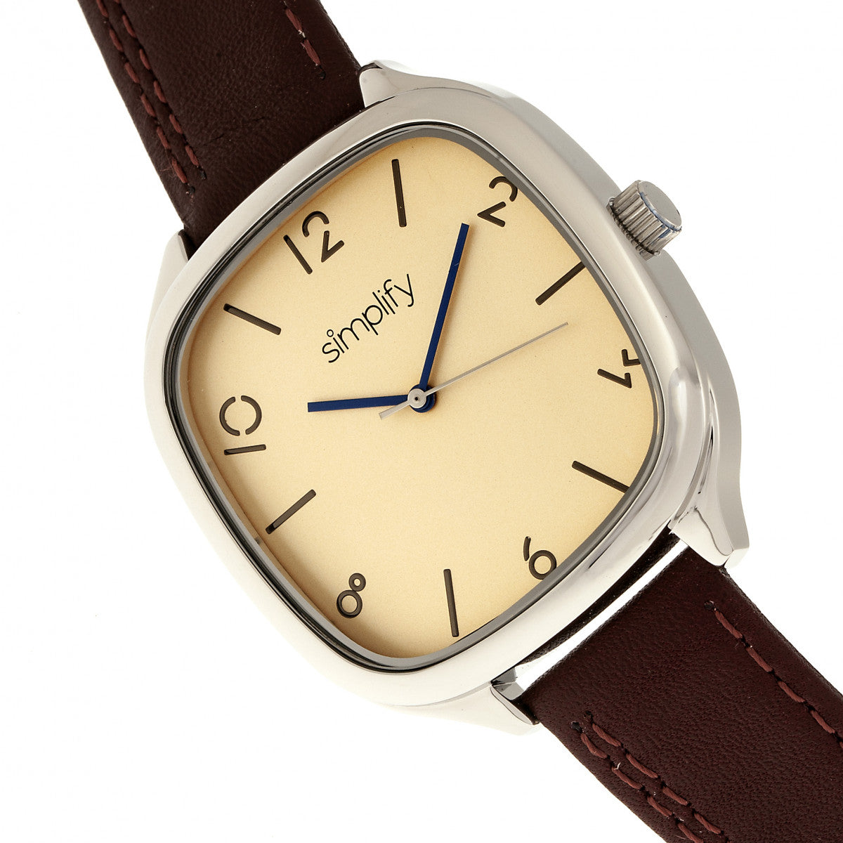 Simplify The 3500 Leather-Band Watch - Silver/Brown