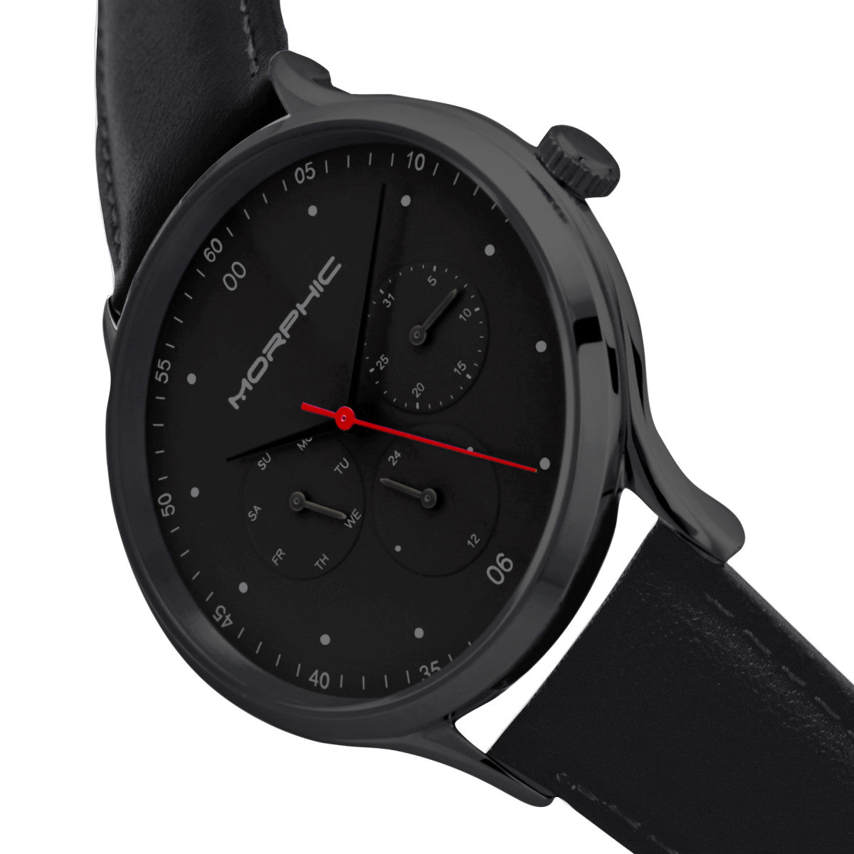 Morphic M65 Series Leather-Band Watch w/Day/Date - Black