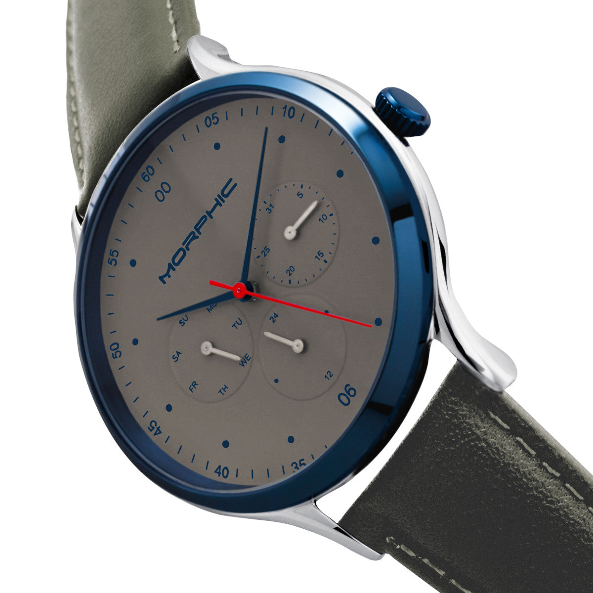 Morphic M65 Series Leather-Band Watch w/Day/Date - Grey