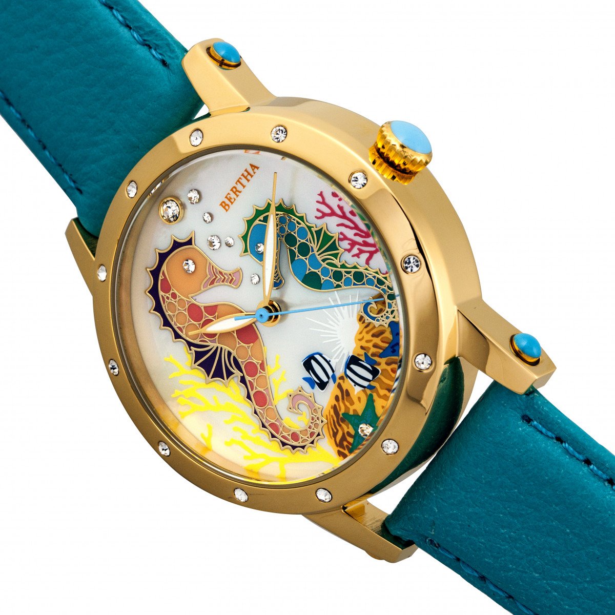 Bertha Morgan MOP Leather-Band Ladies Watch