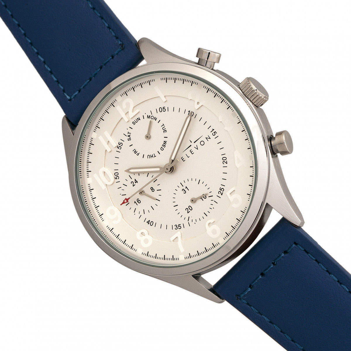 Elevon Lindbergh Leather-Band Watch w/Day/Date -  Blue/White