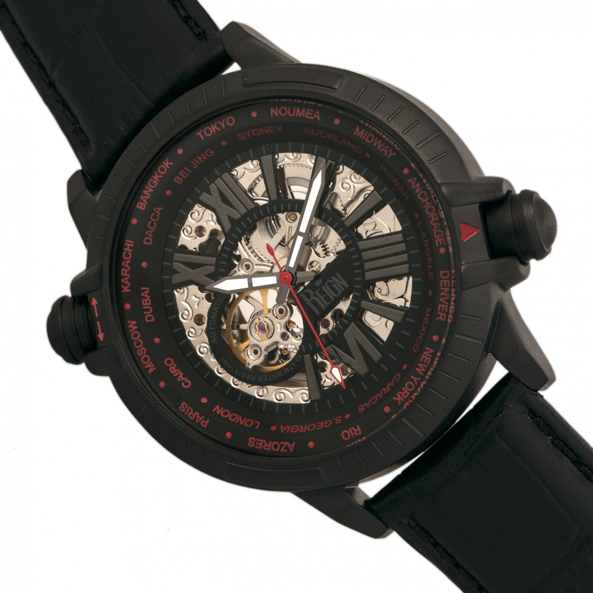 Reign Thanos Automatic Leather-Band Watch - Black/Red