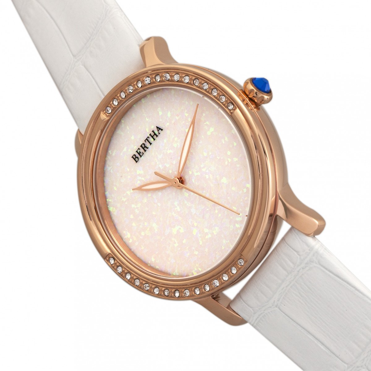 Bertha Courtney Opal Dial Leather-Band Watch