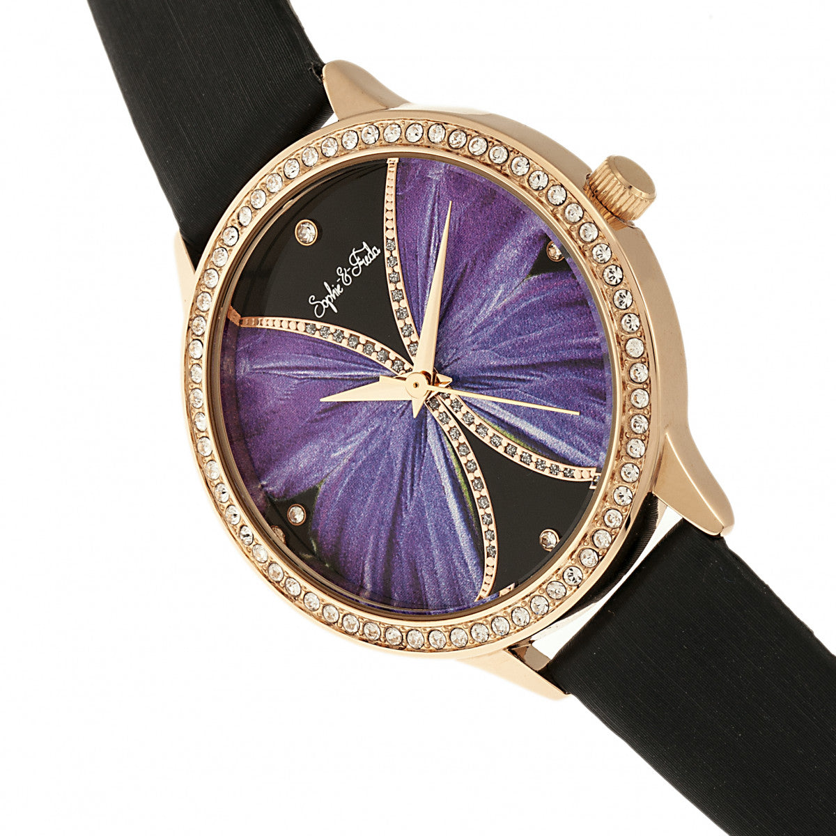 Sophie & Freda Rio Grande Leather-Band w/Swarovski Crystals - Rose Gold/Black