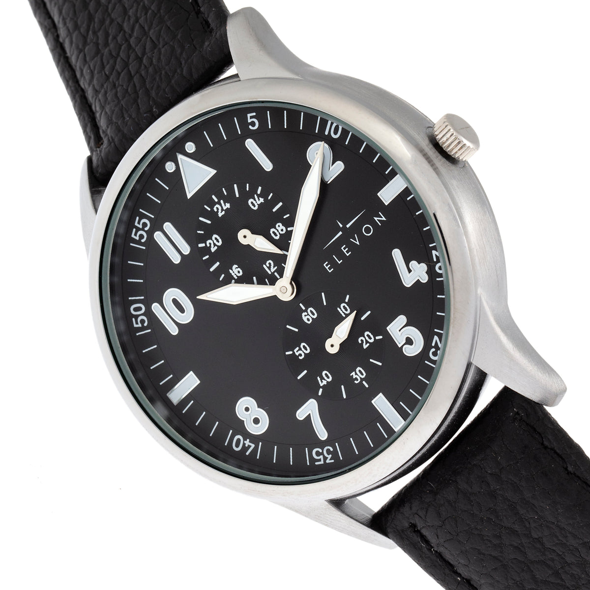 Elevon Turbine Leather-Band Watch - Silver/Black