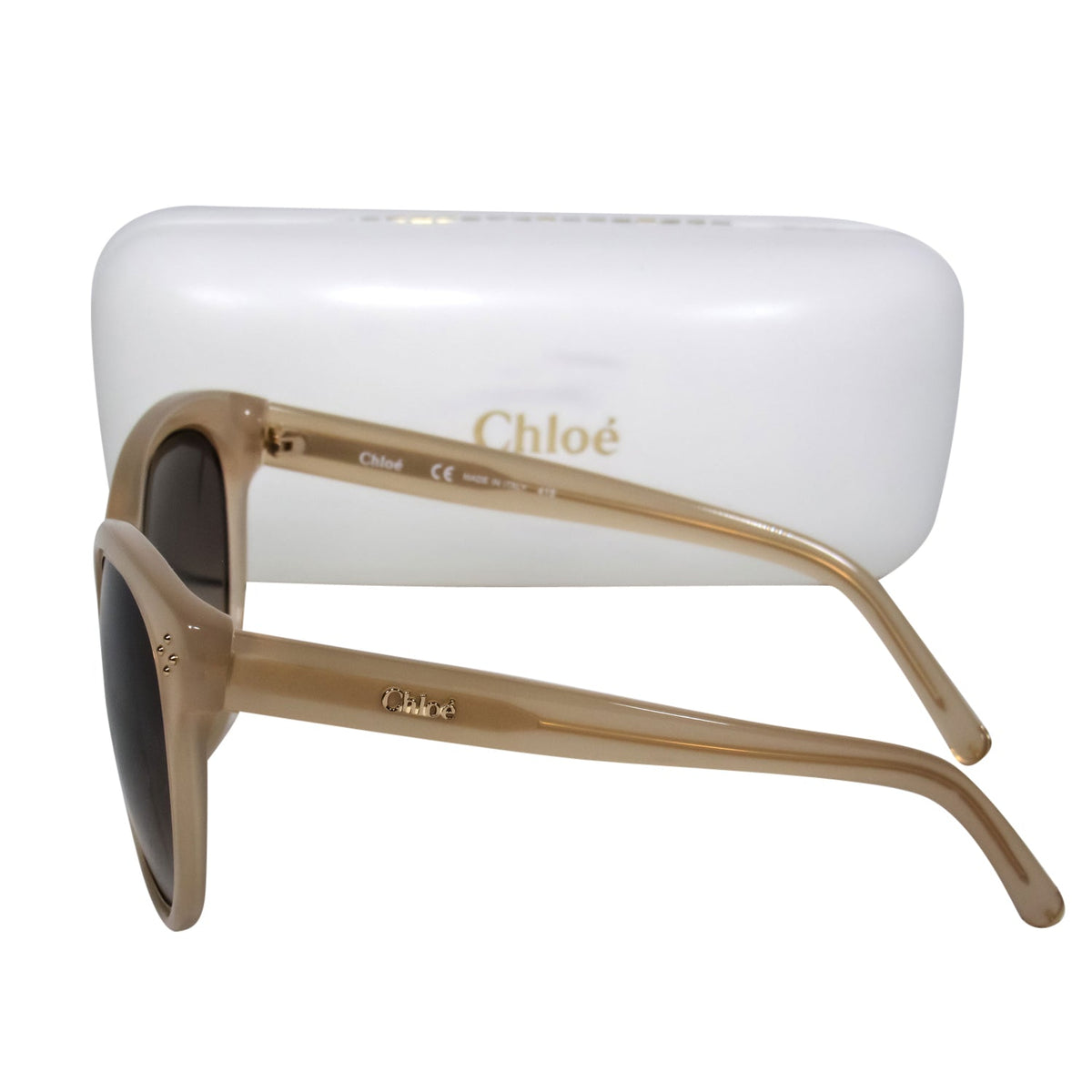 Chloe - Beige Studded Cat Eye Sunglasses