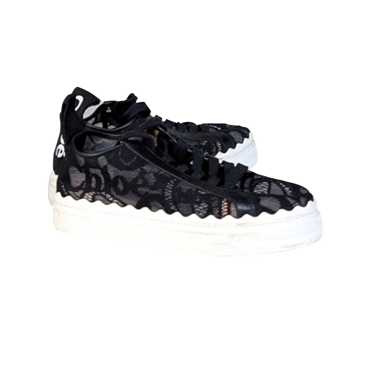 Chloe - Black Lace Lace Up Sneakers Sz 8