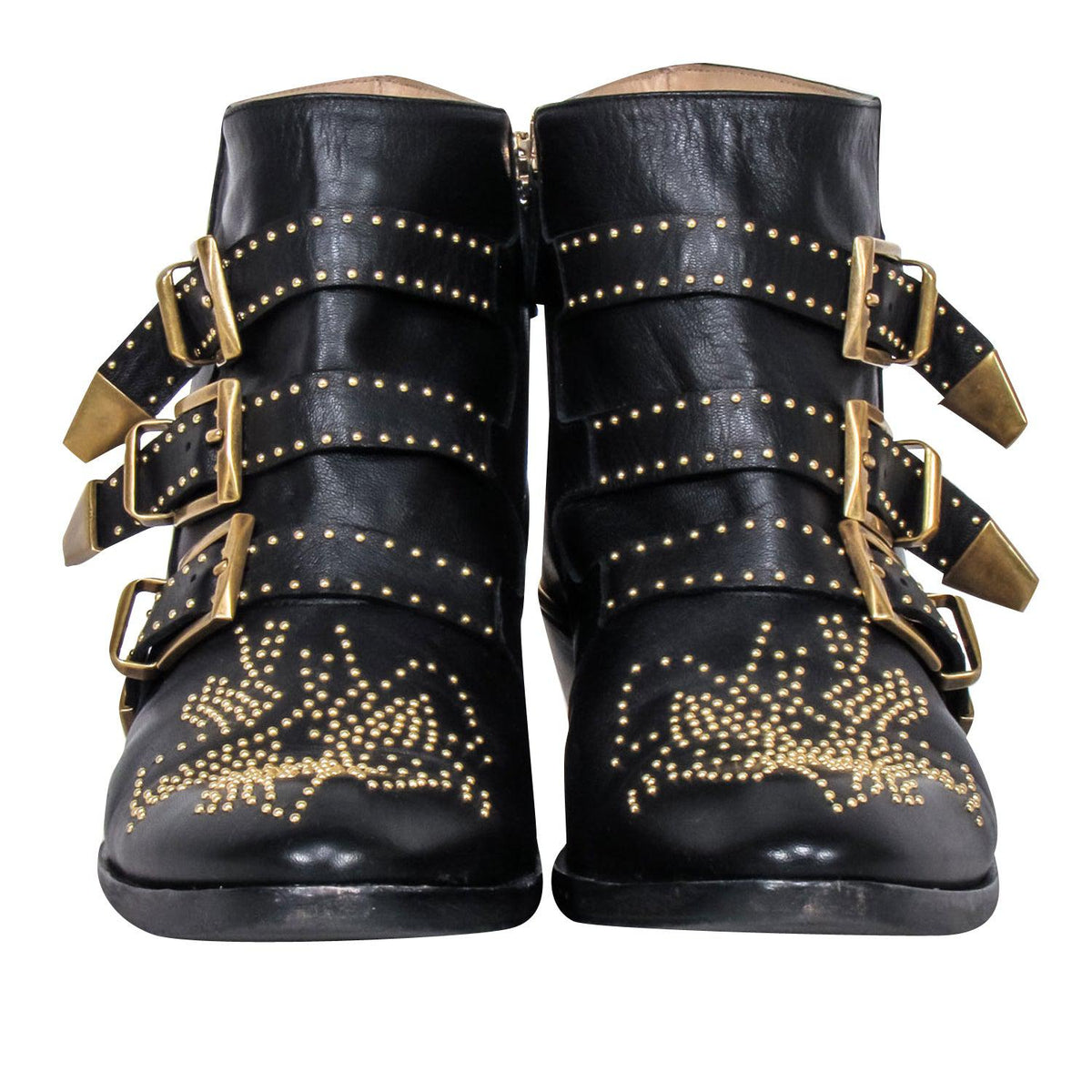 Chloe - Black Leather Gold Studded "Susanna" Booties Sz 11