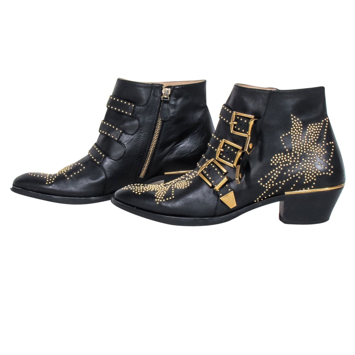 Chloe - Black Leather Gold Studded "Susanna" Booties Sz 11