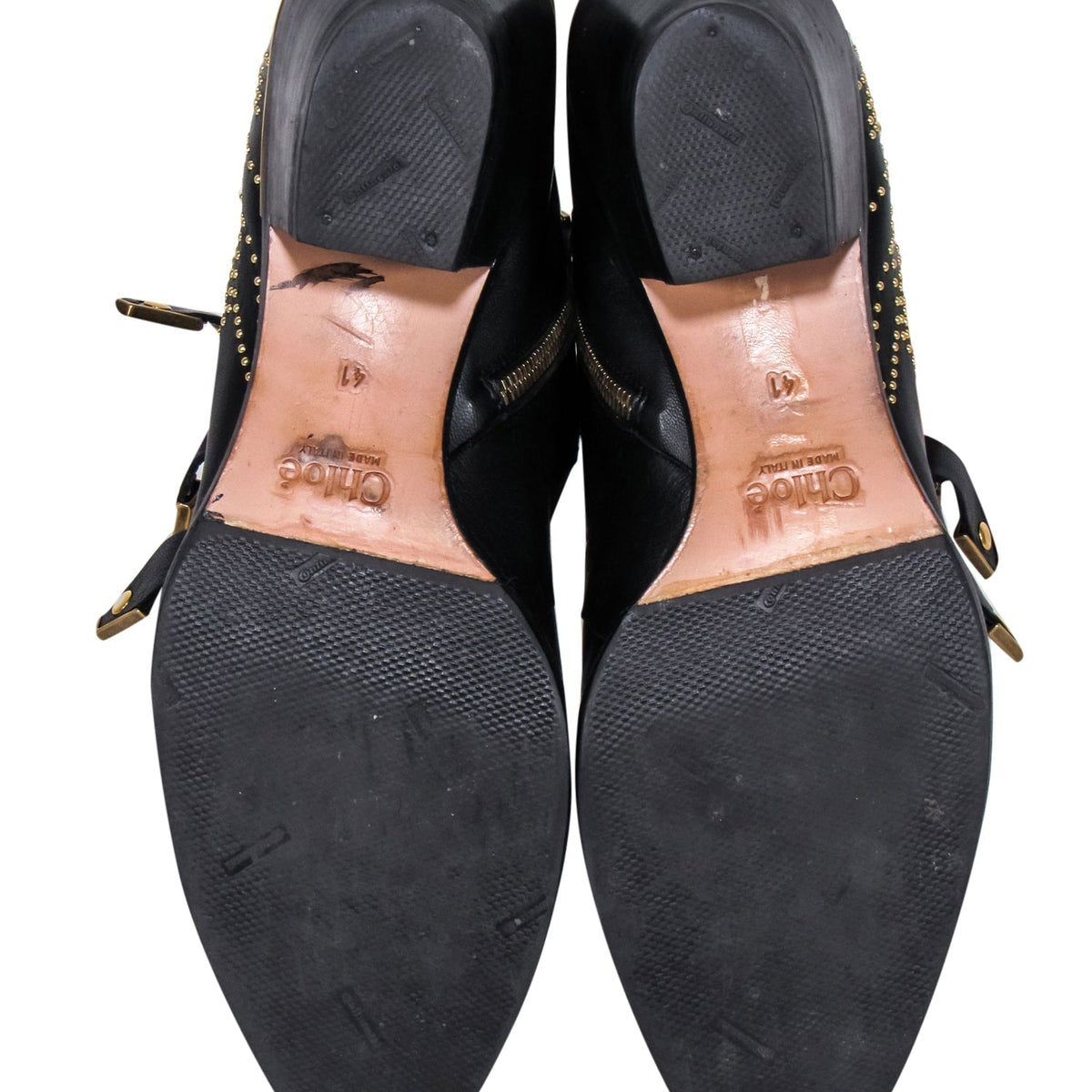 Chloe - Black Leather Gold Studded "Susanna" Booties Sz 11