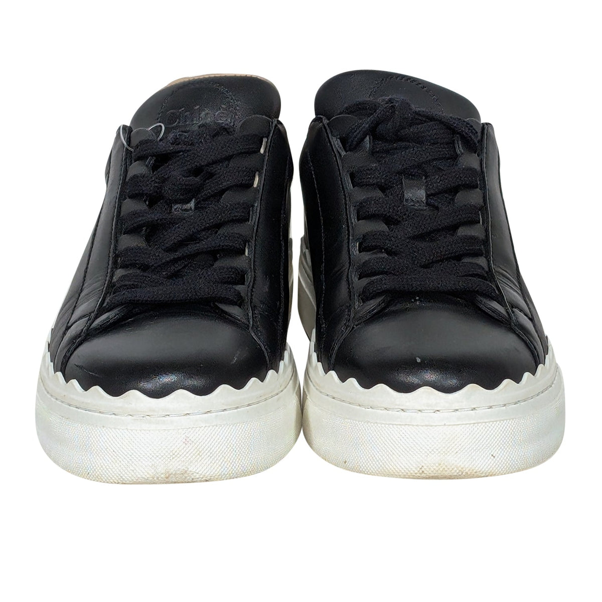 Chloe - Black Leather Sneakers w/ Scallop Trim Sz 7
