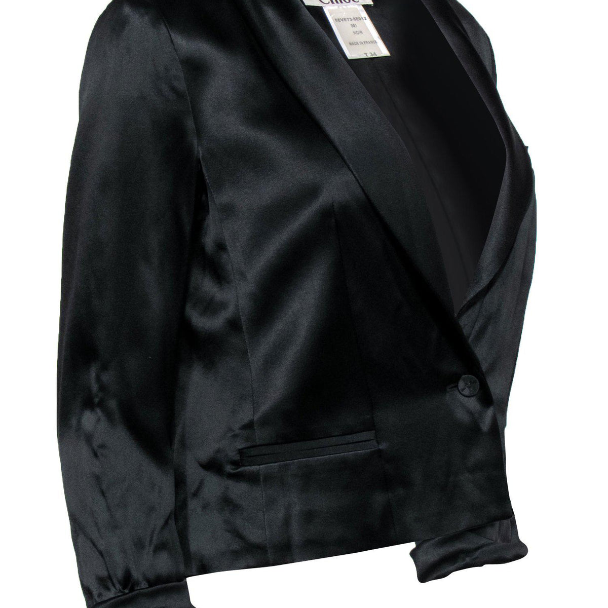 Chloe - Black Satin Double Breasted Open Front Blazer Sz 0
