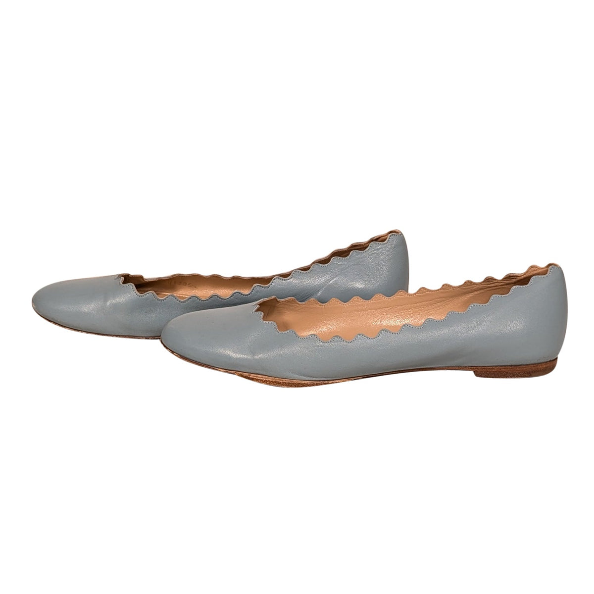 Chloe - Blue Leather Scallop Edge Flats Sz 10