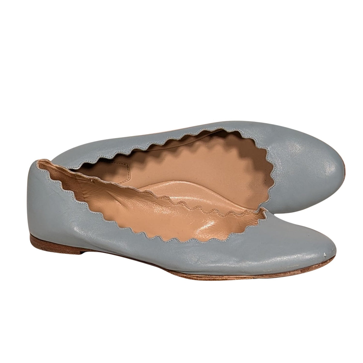 Chloe - Blue Leather Scallop Edge Flats Sz 10